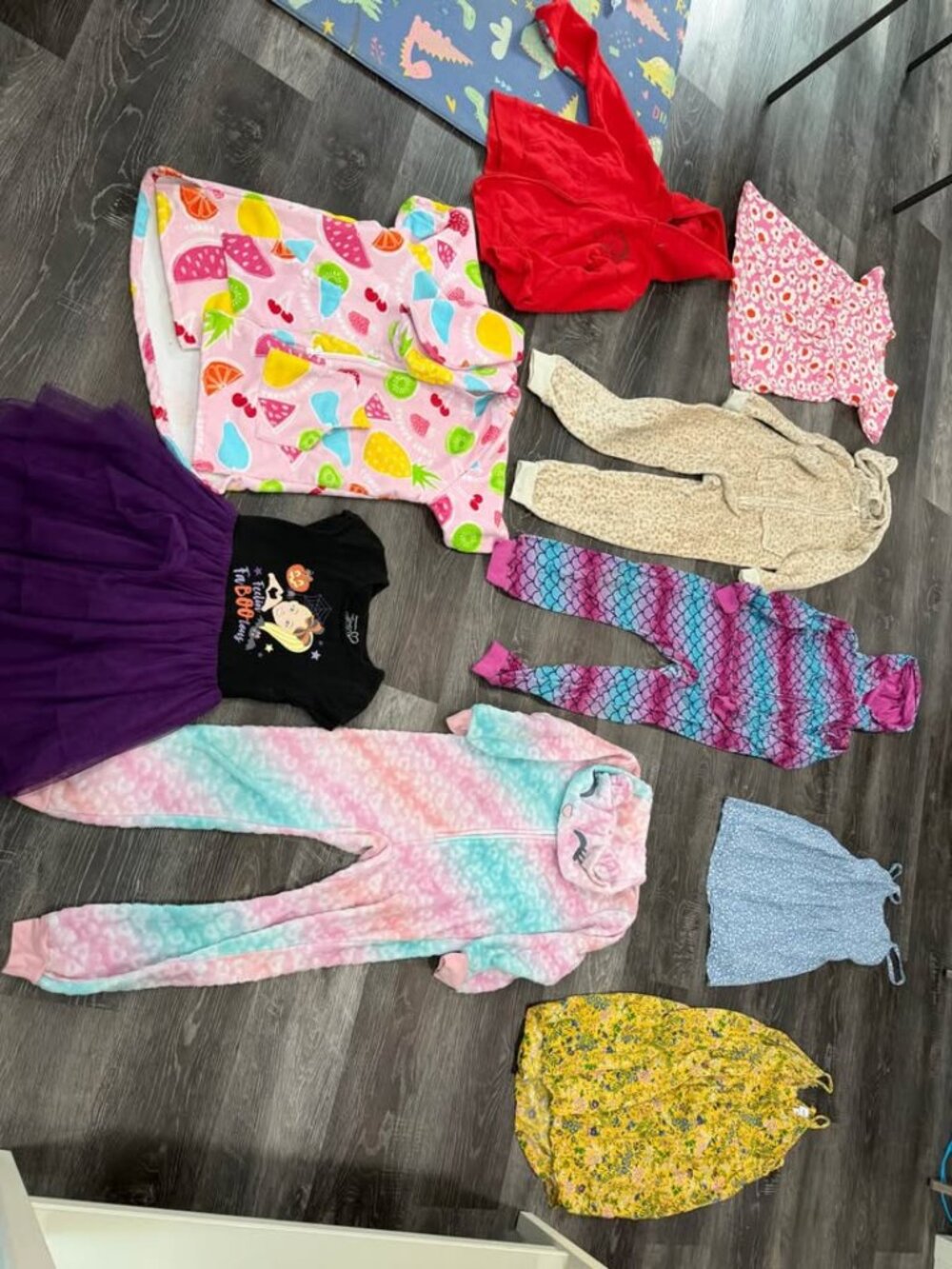 Assorted Girls' Clothing Lot - Pajamas, Dresses, and Hoodies. Size 7-8